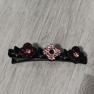 Multi-Toned Pink Rhinestone Floral Black Hair Clip